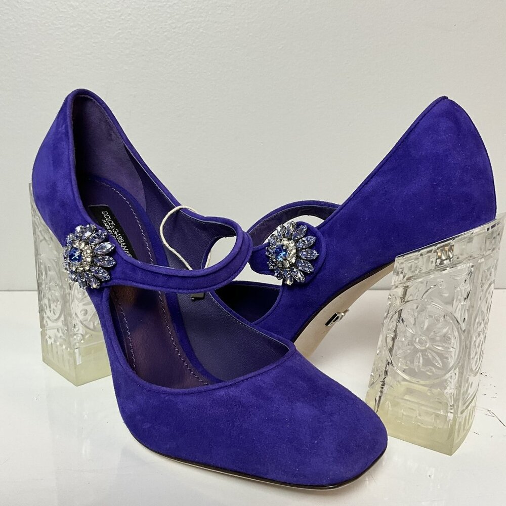 Dolce & Gabbana Purple Suede Crystal Heel Pumps EU 38.5 -  Made in Italy